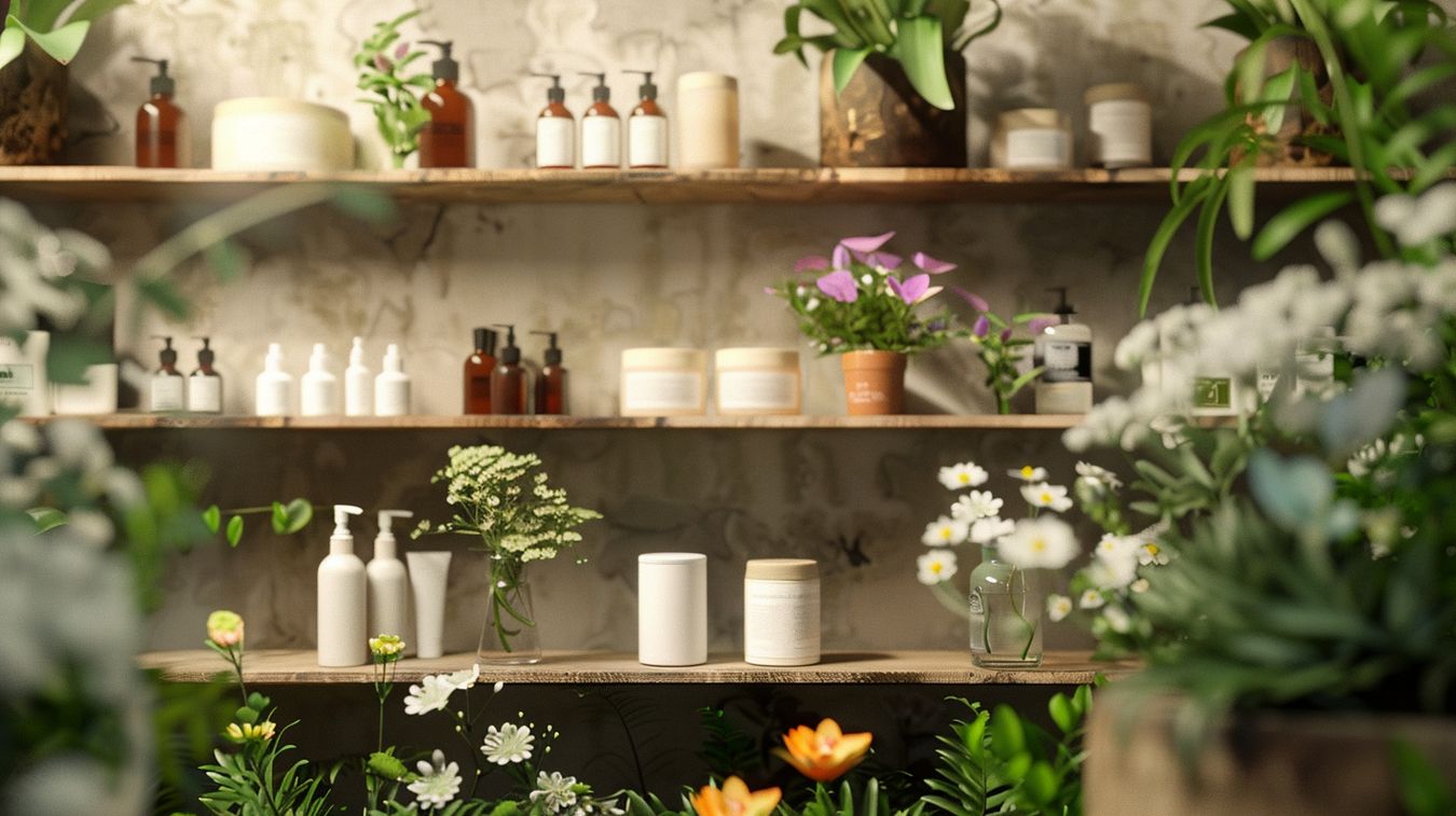 Escena de baño sereno con productos de cuidado de la piel artesanales