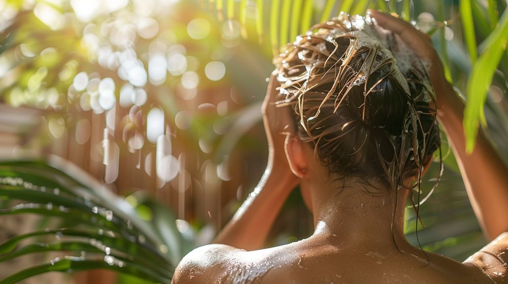 Persona aplicando acondicionador natural en el cabello