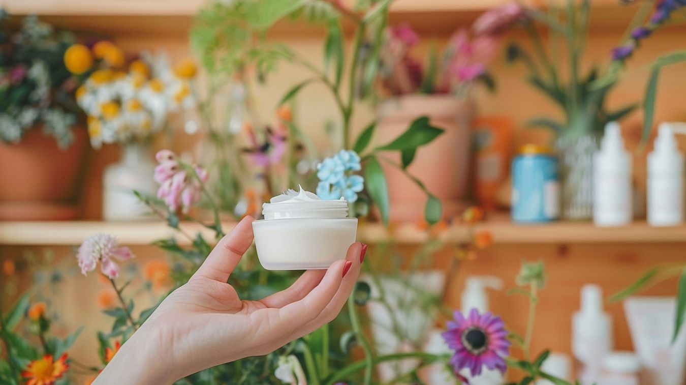 Persona aplicando crema natural hecha a mano en una habitación iluminada naturalmente