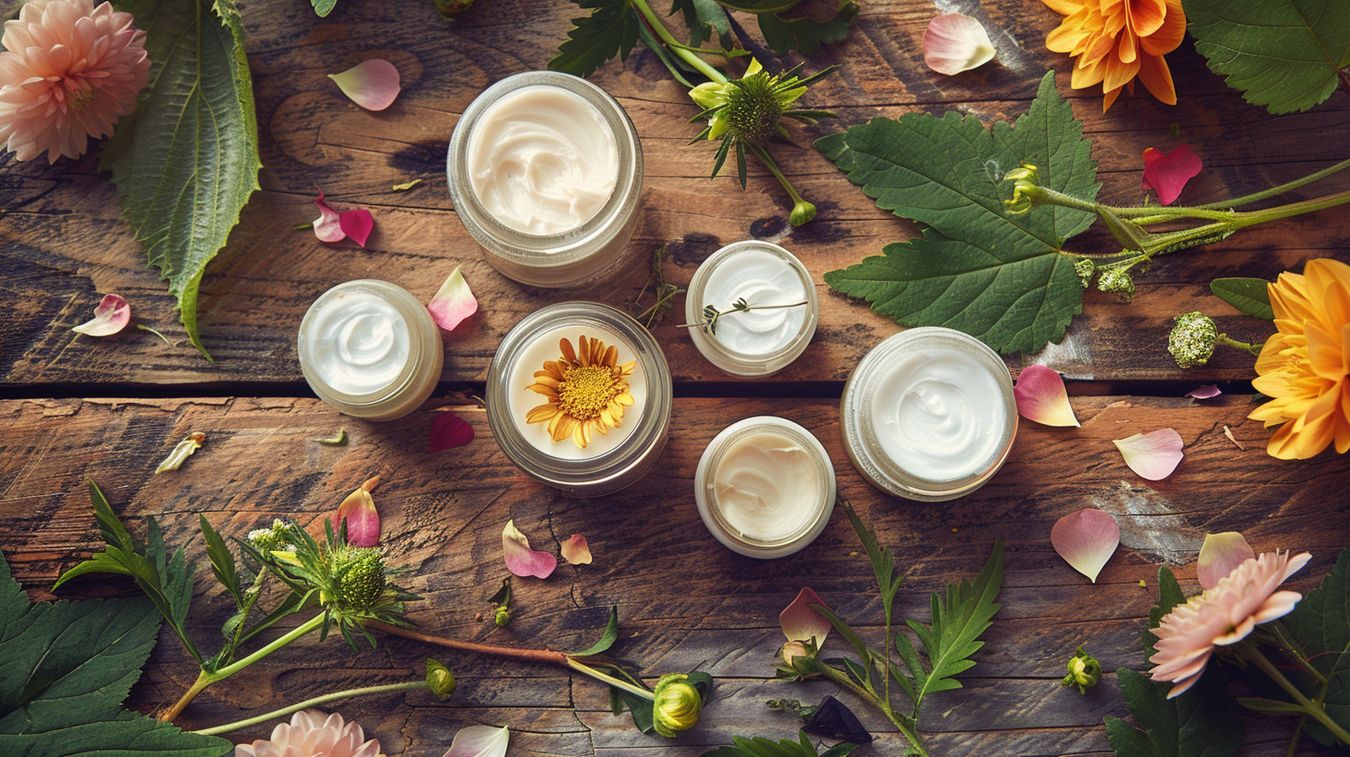 Varios tarros pequeños de crema natural hecha a mano